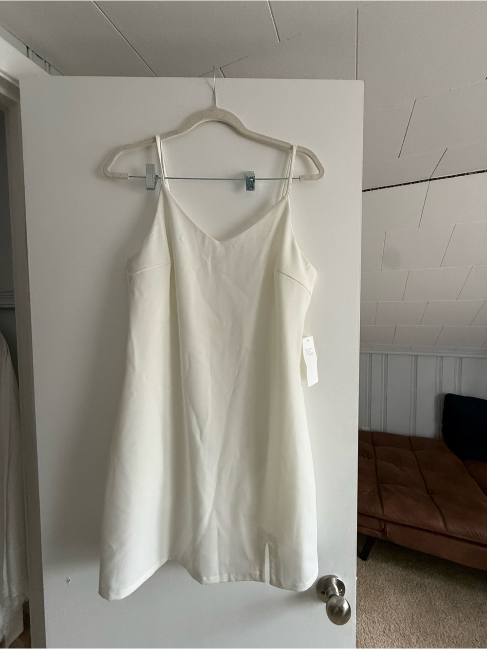 American threads Minimalist White Slip Dress with V-Neck